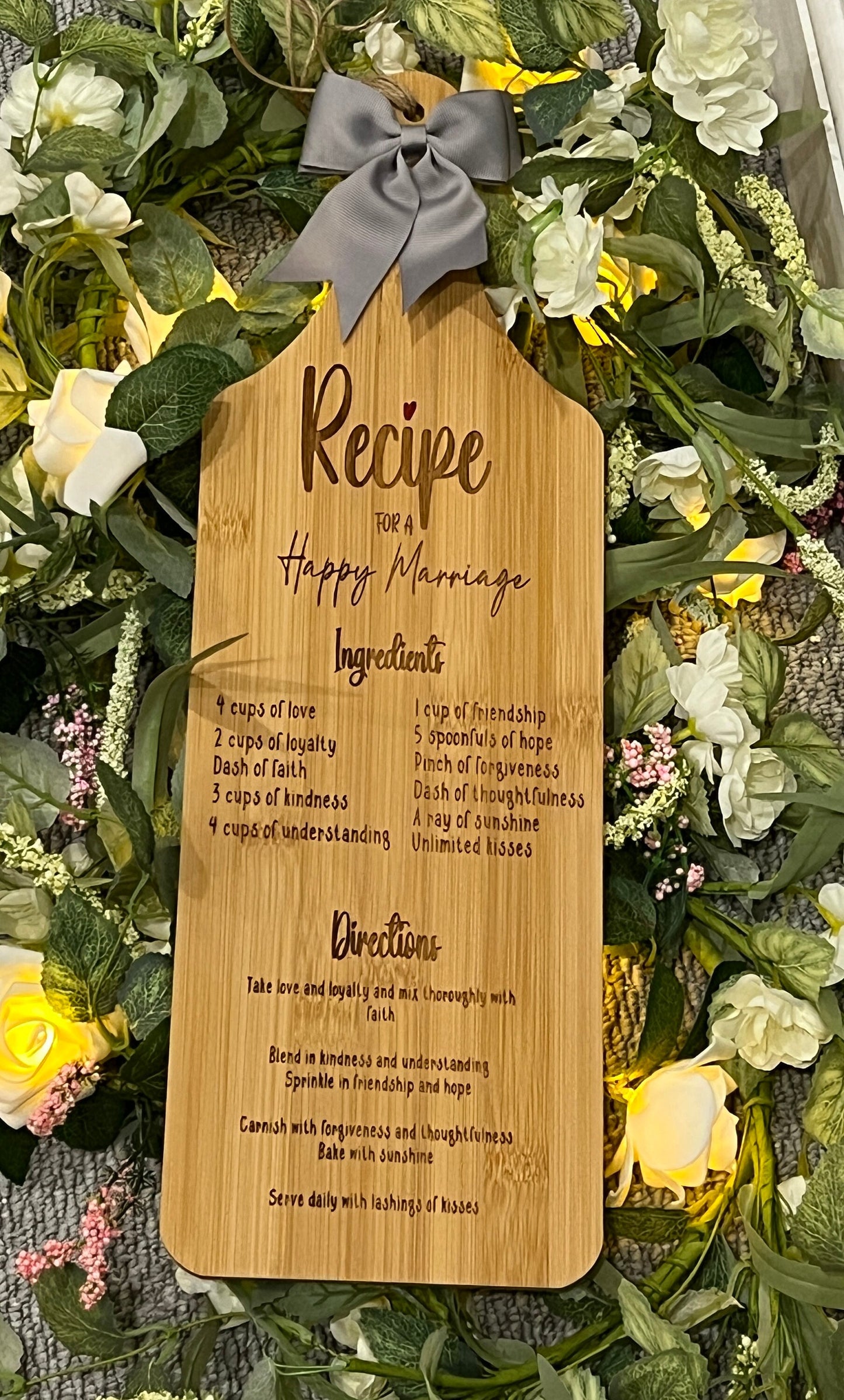 Wedding Gift - Recipe for Happy Marriage - bride & groom - celebration - cutting board - cheese board - carciature board