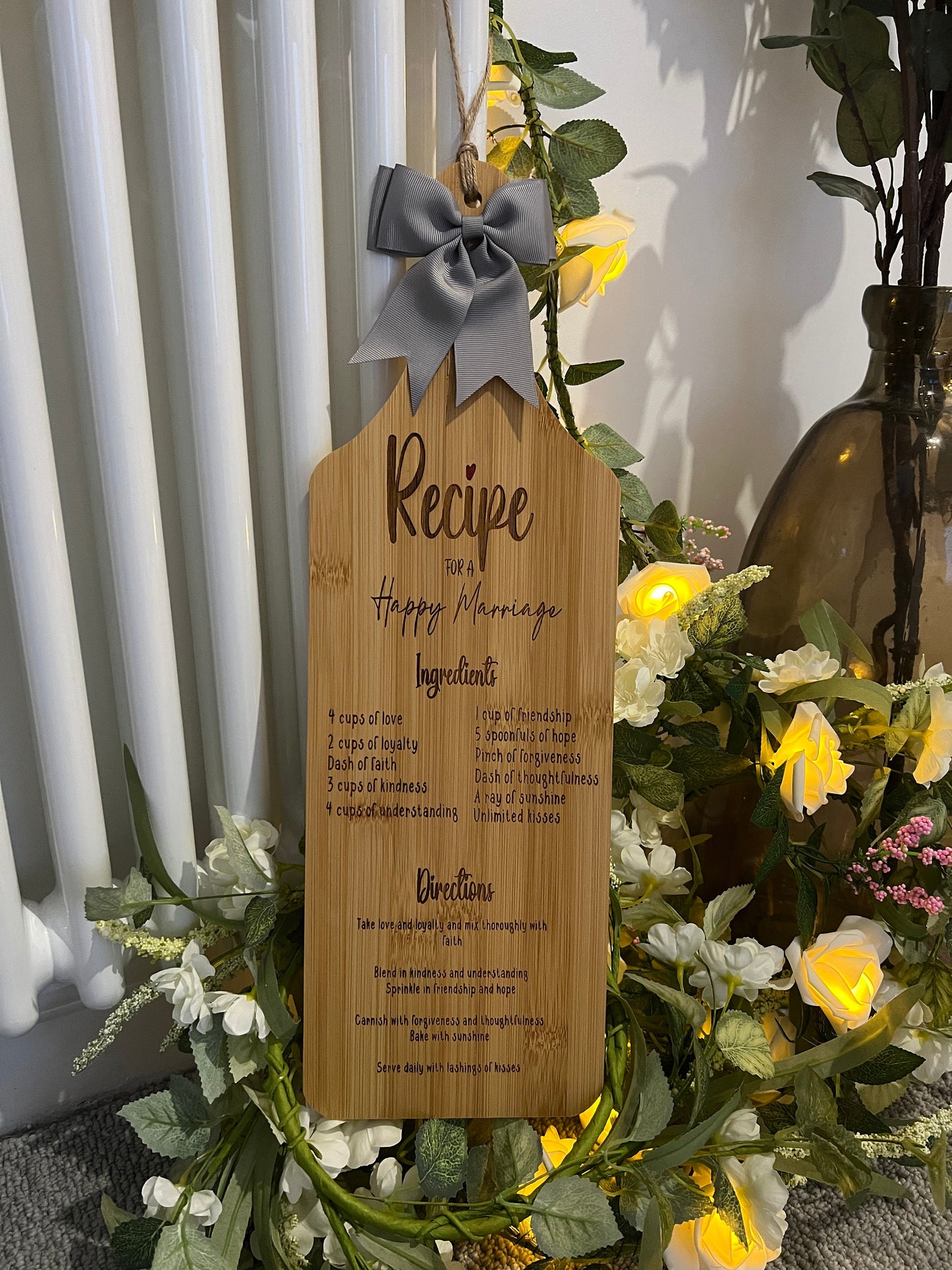 Wedding Gift - Recipe for Happy Marriage - bride & groom - celebration - cutting board - cheese board - carciature board