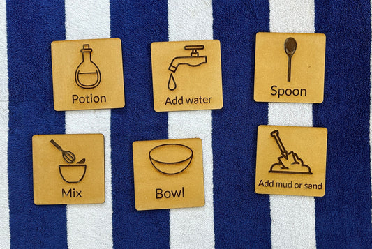 Set of 6 wooden learning/display discs, educational, tuff tray, forest school, early years - teaching tool - mud kitchen