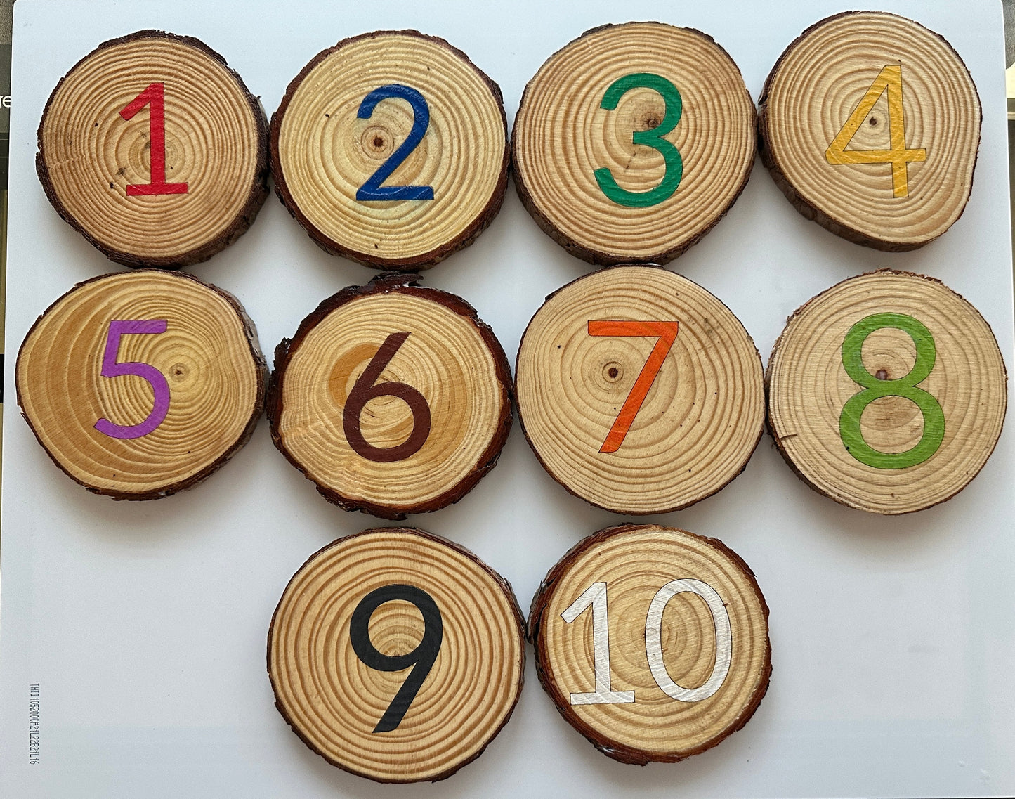 Numbered wood slices - letters, numbers, counting, set of 10 - natural - forest school - education - mathematics - literacy